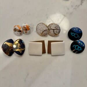 VTG Y2K Pierced‎ Earrings Lot x5: Abstract Ornate Statement Gold Swirl 80's-90's